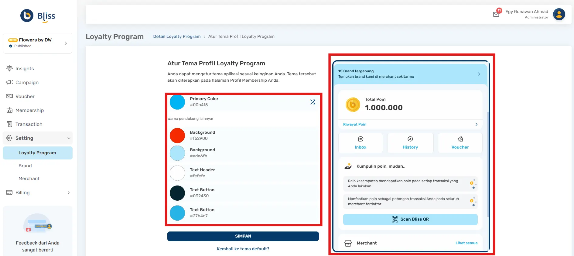 Cara menentukan tema warna loyalty program